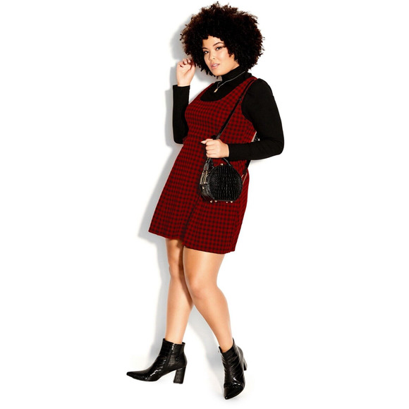 City Chic Dresses & Skirts - City Chic Pinafore Dress Plaid Checks Pini Gingham Red Black Buckle Plus Size 22